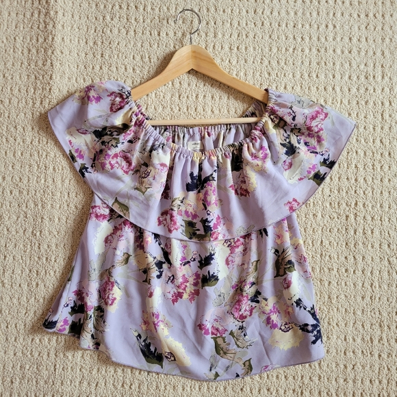 Aritzia Wilfred Promener off-shoulder Blouse - Lilac/Floral, Size Small - Picture 9 of 13